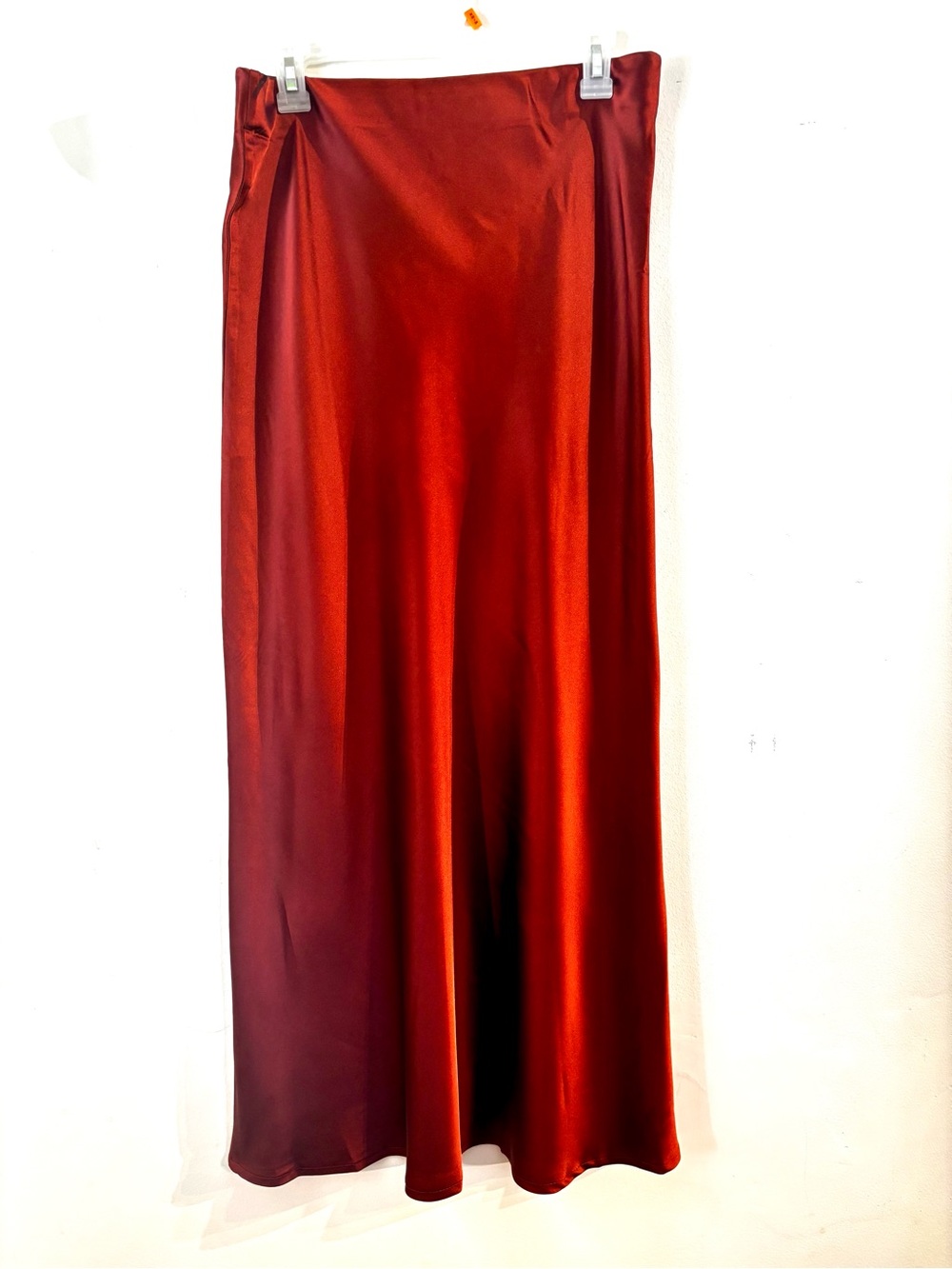 NWT Glam Satin Slip Skirt in Burnt Orange Large, Banded Waist - Picture 5 of 9